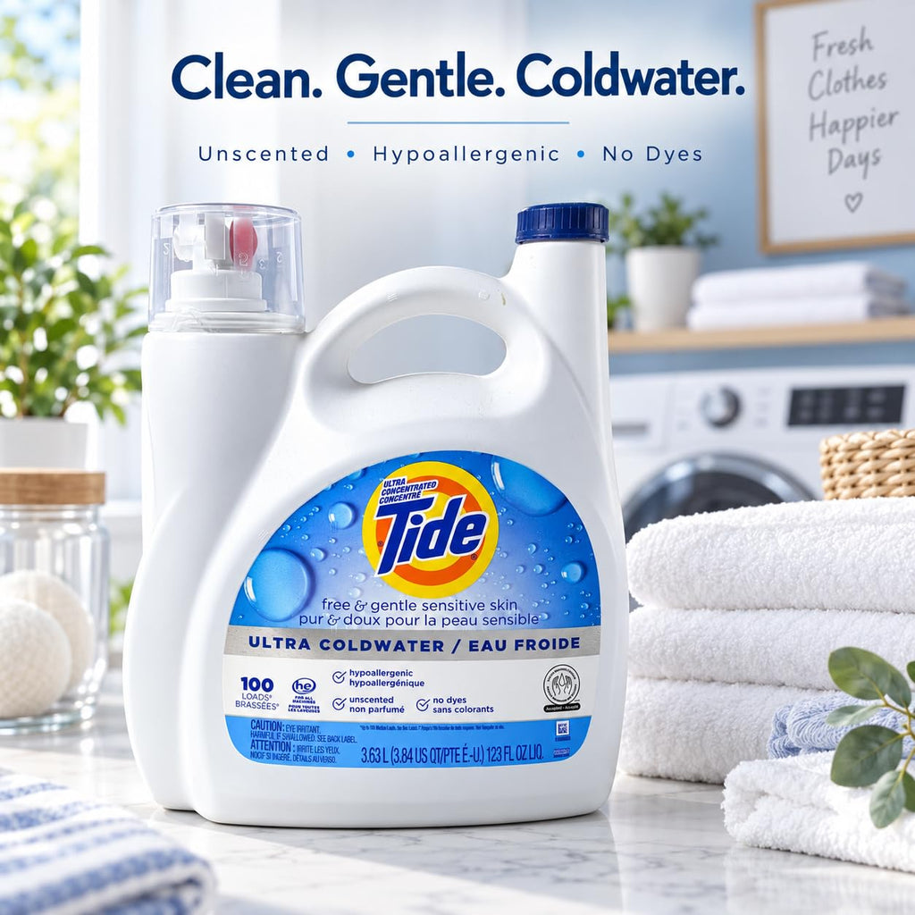 Tide Free & Gentle Liquid Laundry Detergent, Unscented, 1.47 L (32 Loads)