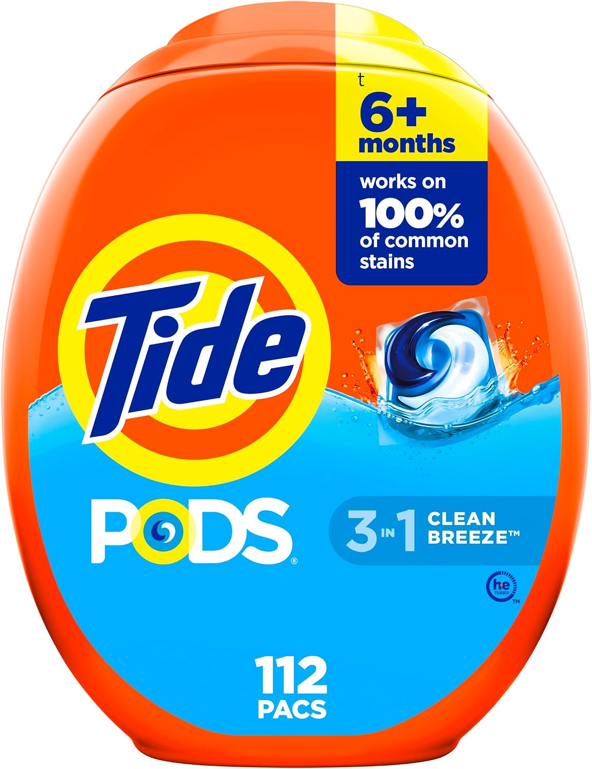 Tide PODS laundry detergent pacs, 3-in-1 Stain Remover, Odor Fighter, Color Protector, 112 Count, HE compatible, Spring Meadow Scent