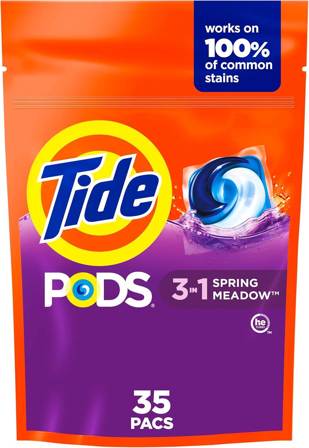 Tide PODS laundry detergent pacs, 3-in-1 Stain Remover, Odor Fighter, Color Protector, 112 Count, HE compatible, Spring Meadow Scent