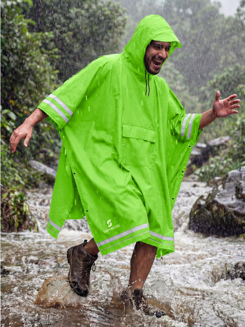 SaphiRose Hooded Rain Poncho Waterproof Raincoat Jacket for Men Women Adults