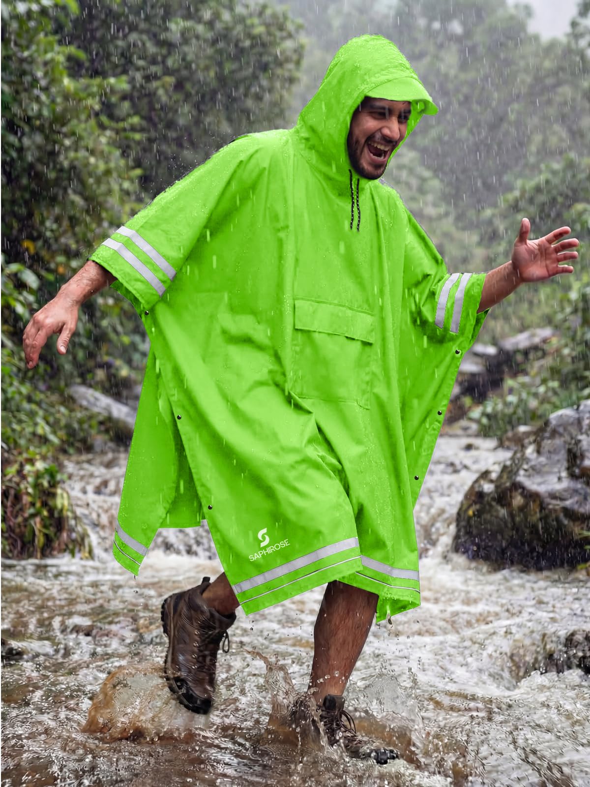 SaphiRose Hooded Rain Poncho Waterproof Raincoat Jacket for Men Women Adults