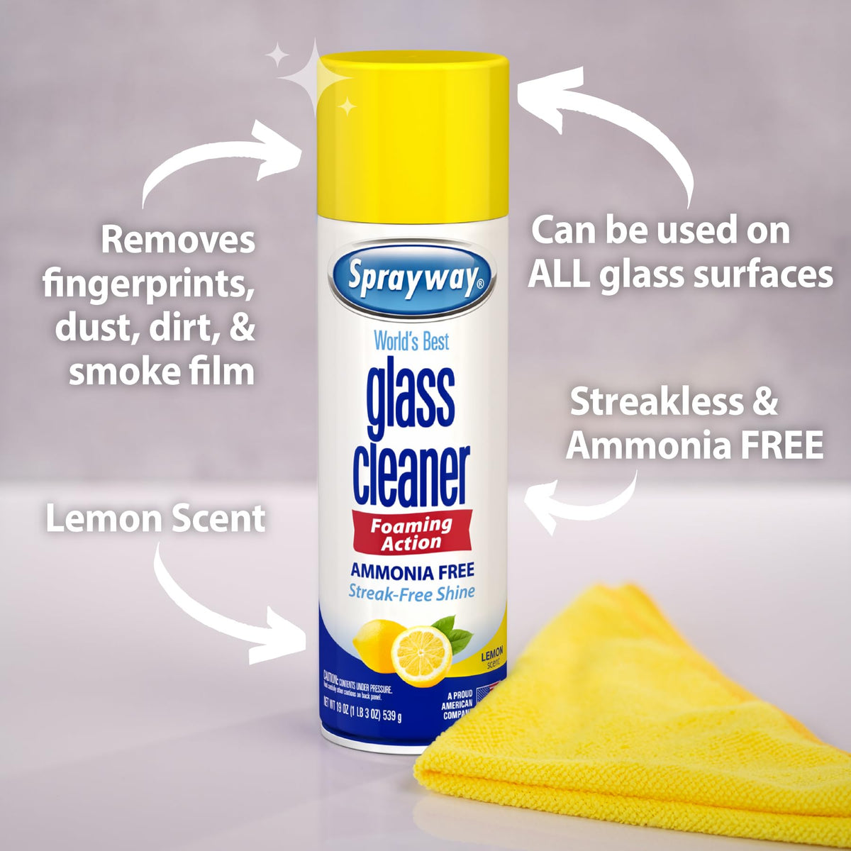 Sprayway Glass Cleaner Foaming Aerosol Spray, 19oz, Pack of 2 | Ammonia-Free, Streakless, Fast-Acting | Cleans & Polishes Glass Surfaces | Fresh Scent, Removes Fingerprints, Dust, Dirt, Smoke Film