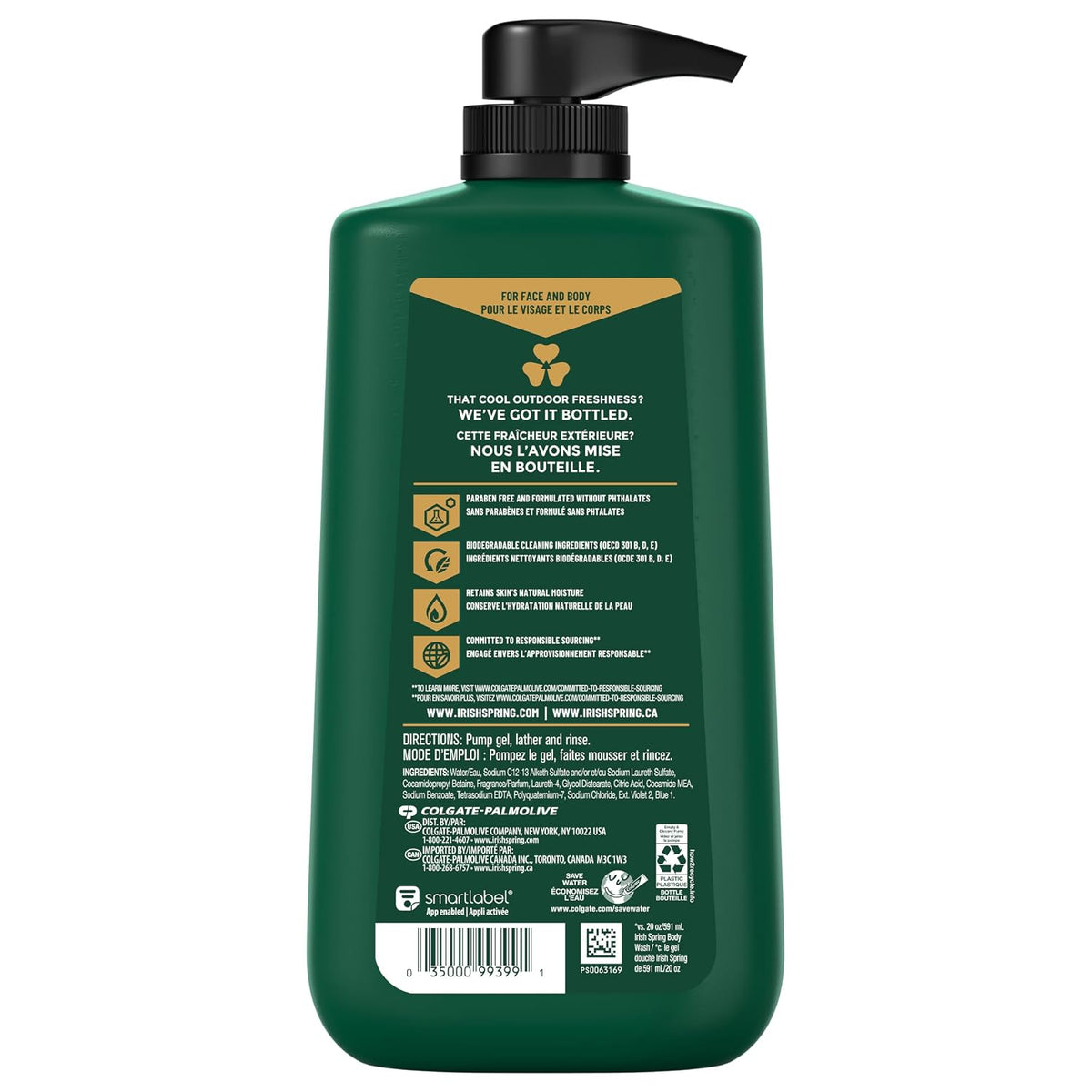Irish Spring 5 in 1 Body Wash for Men, Fresh Eucalyptus & Bergamot, 887 mL