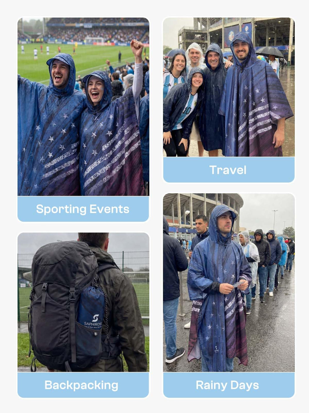 SaphiRose Hooded Rain Poncho Waterproof Raincoat Jacket for Men Women Adults
