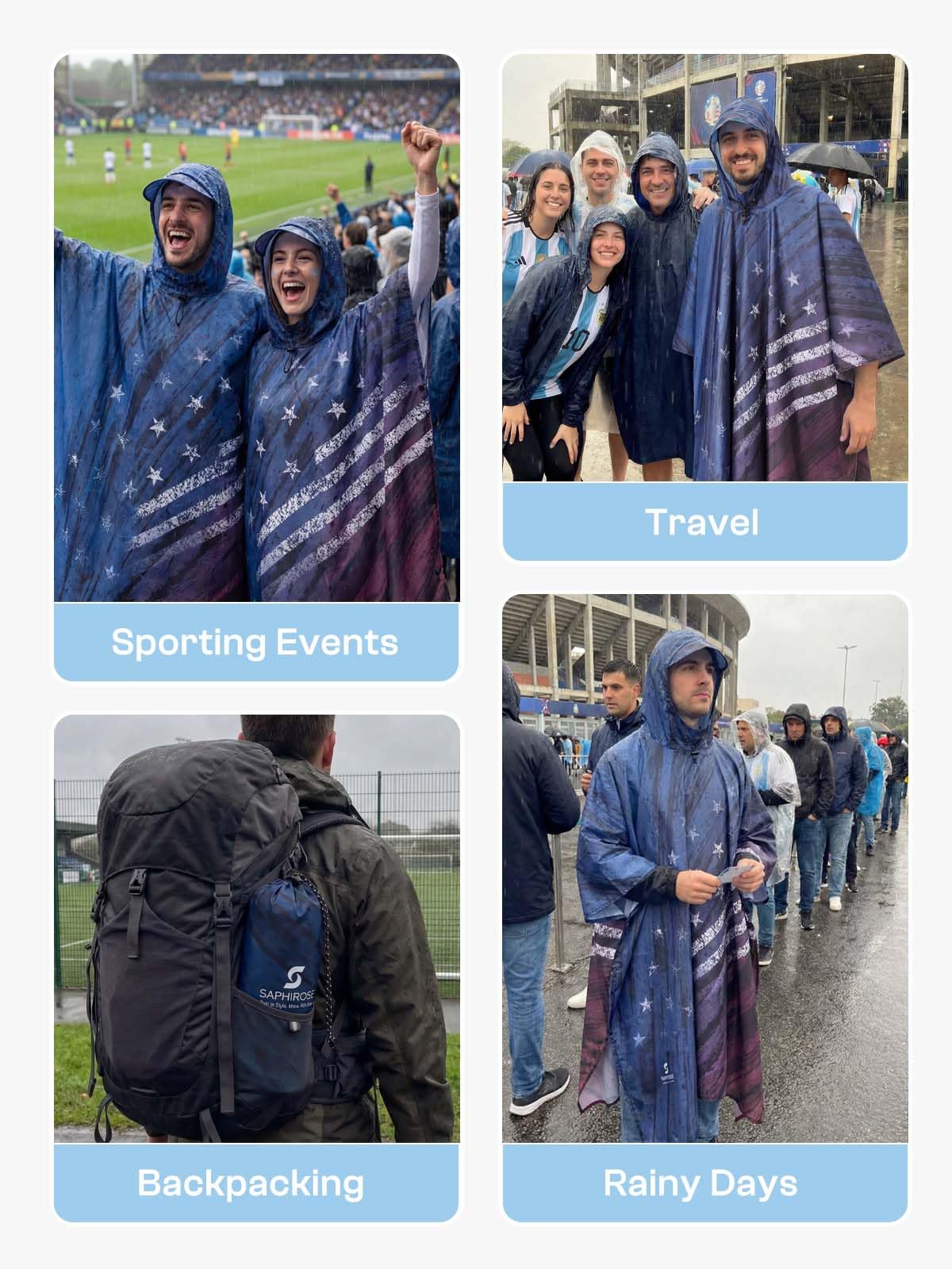 SaphiRose Hooded Rain Poncho Waterproof Raincoat Jacket for Men Women Adults