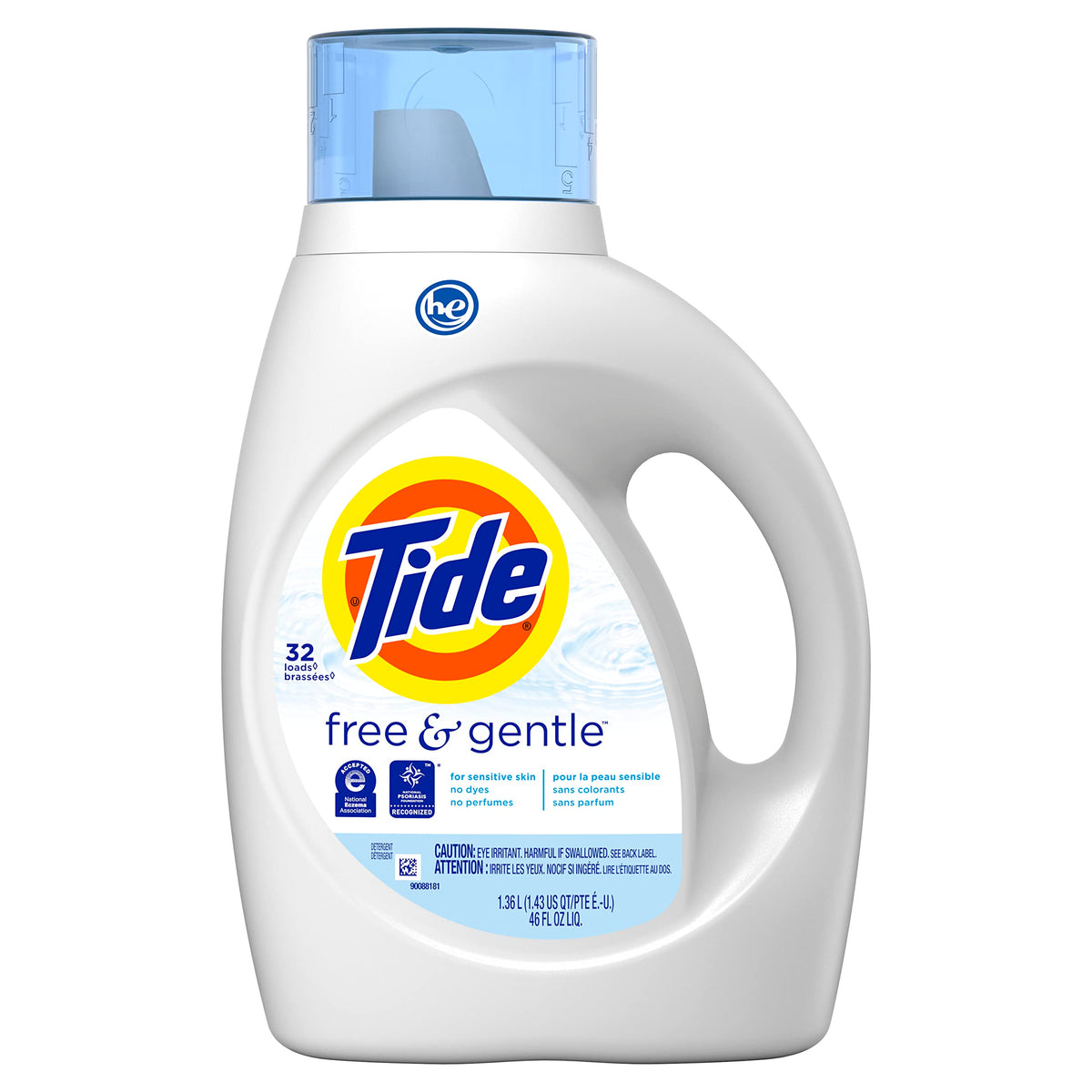 Tide Free & Gentle Liquid Laundry Detergent, Unscented, 1.47 L (32 Loads)