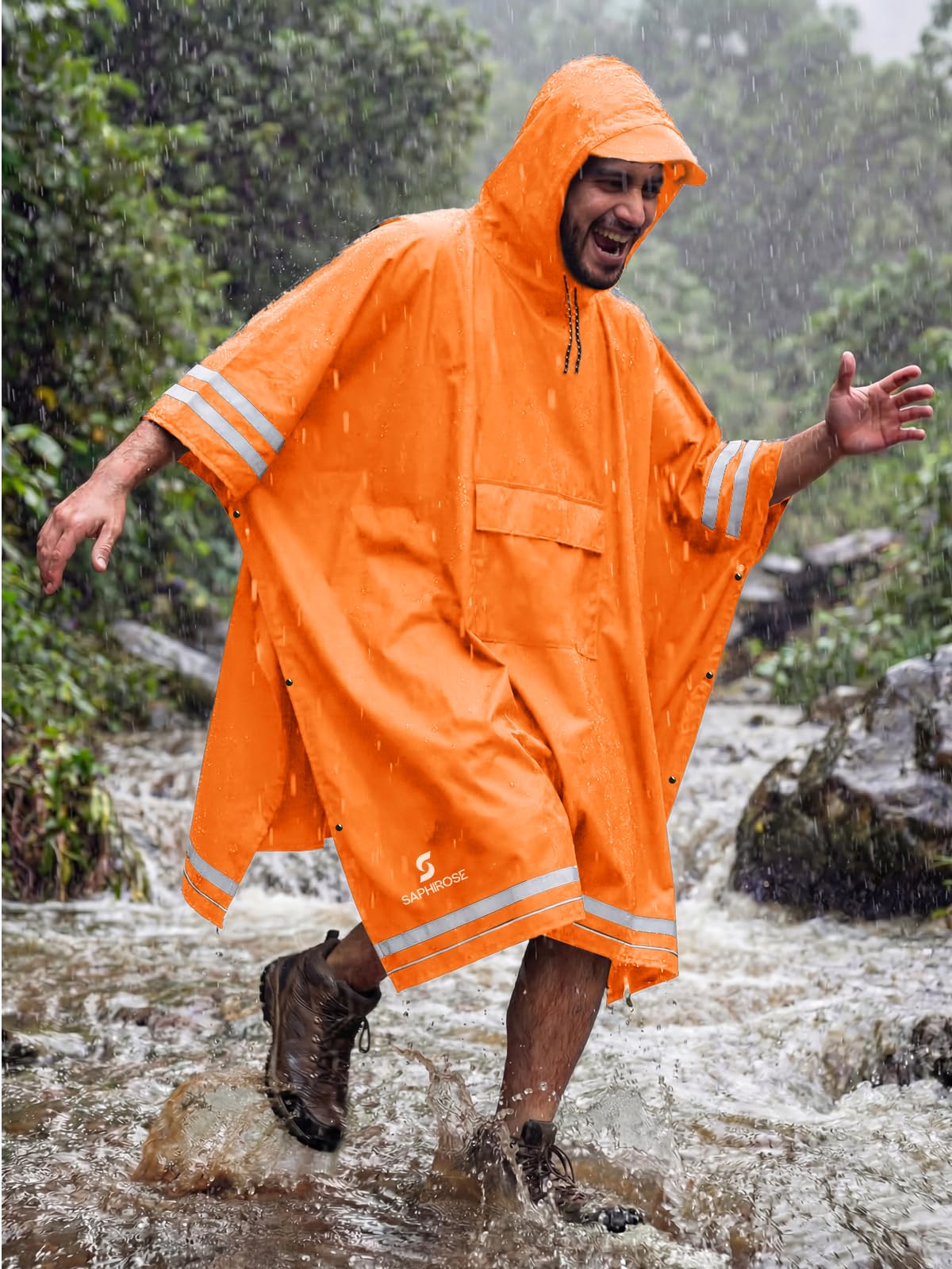 SaphiRose Hooded Rain Poncho Waterproof Raincoat Jacket for Men Women Adults