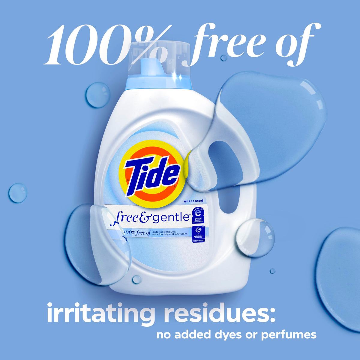 Tide Free & Gentle Liquid Laundry Detergent, Unscented, 1.47 L (32 Loads)