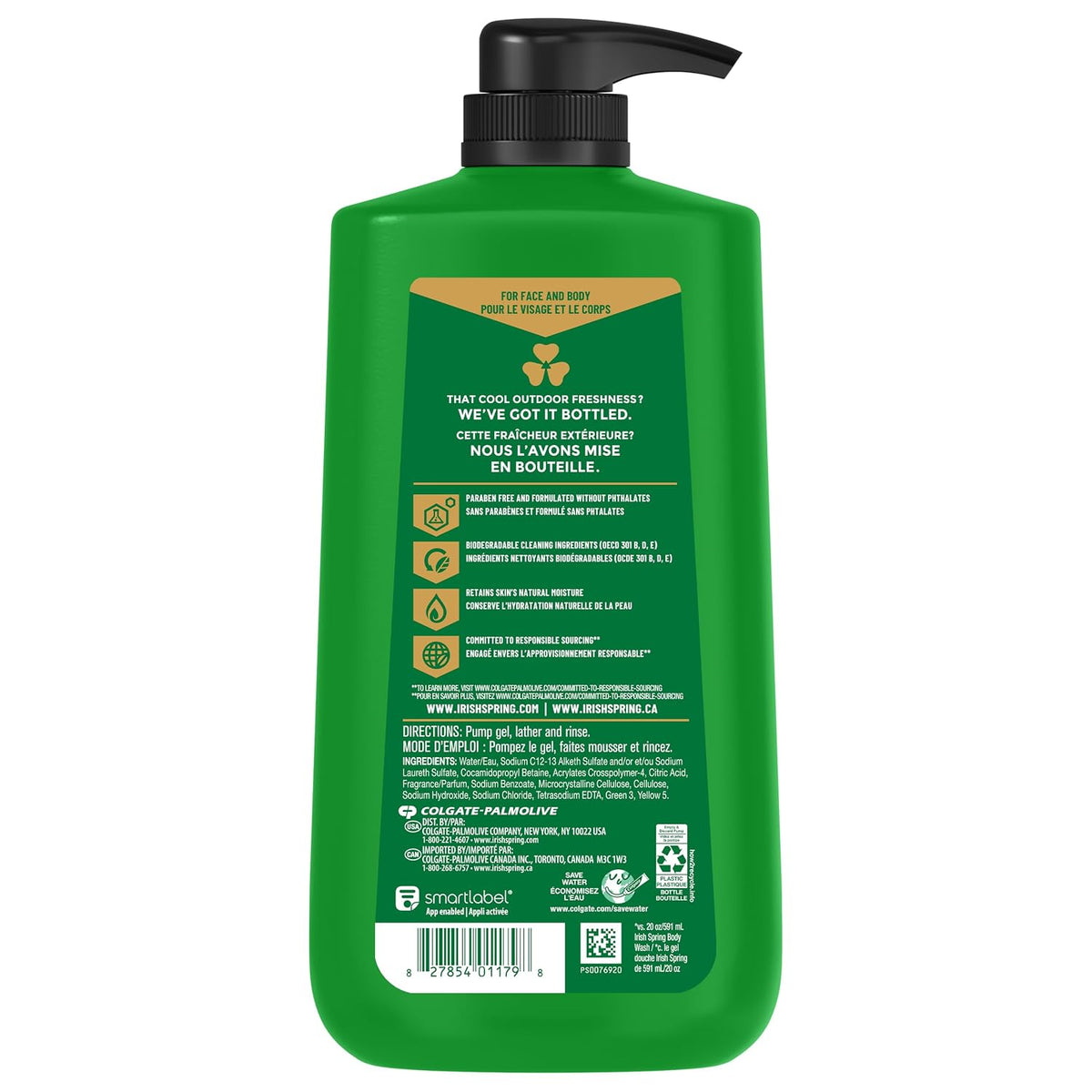 Irish Spring 5 in 1 Body Wash for Men, Fresh Eucalyptus & Bergamot, 887 mL