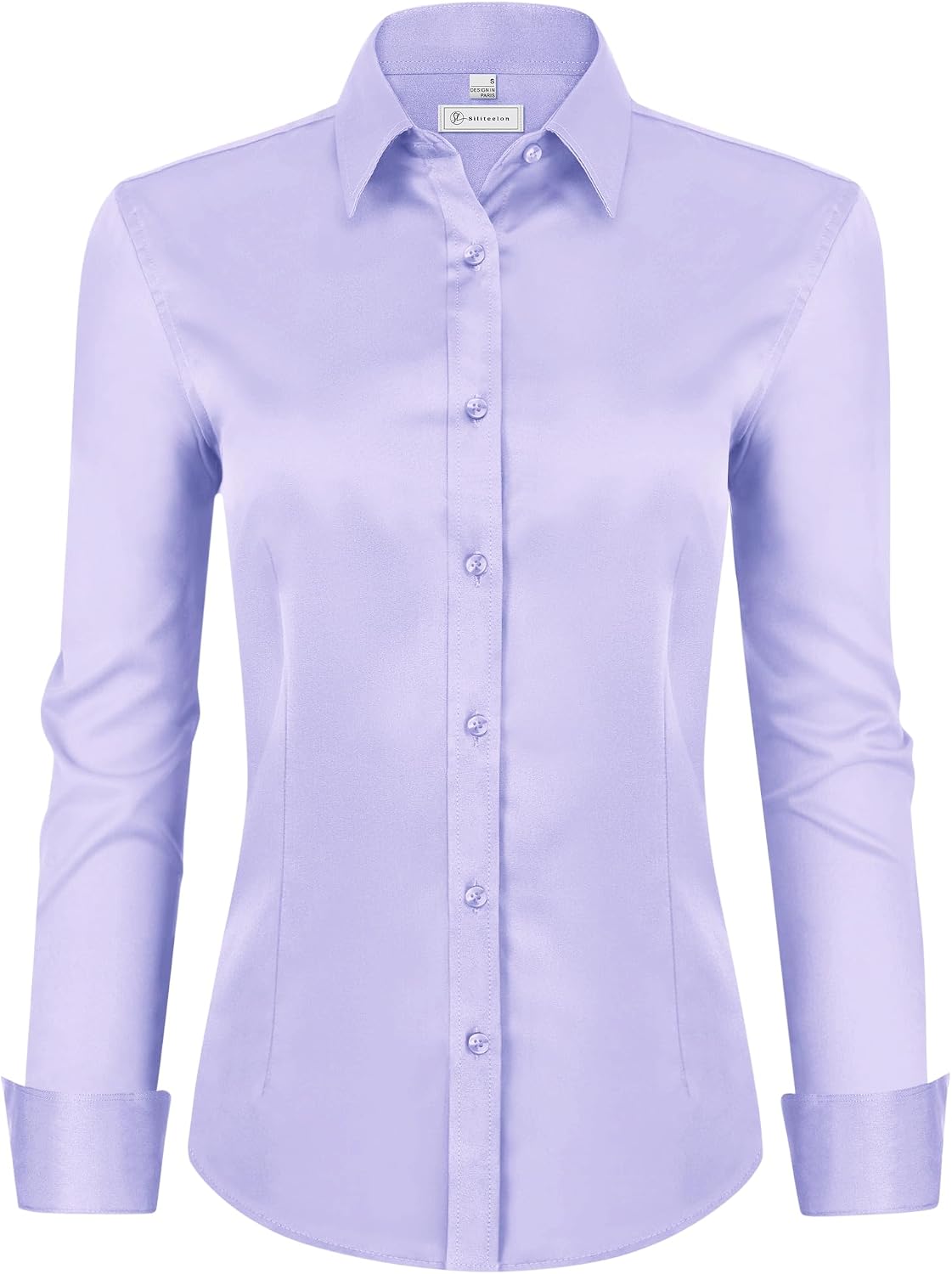 siliteelon Womens Classic-Fit Dress Shirts Long Sleeve Button Down Wrinkle-Free Stretch Solid Casual Work Office Blouse Top