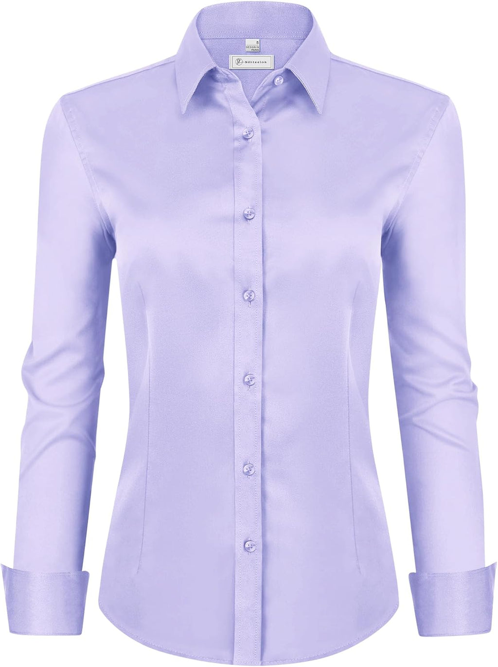 siliteelon Womens Classic-Fit Dress Shirts Long Sleeve Button Down Wrinkle-Free Stretch Solid Casual Work Office Blouse Top