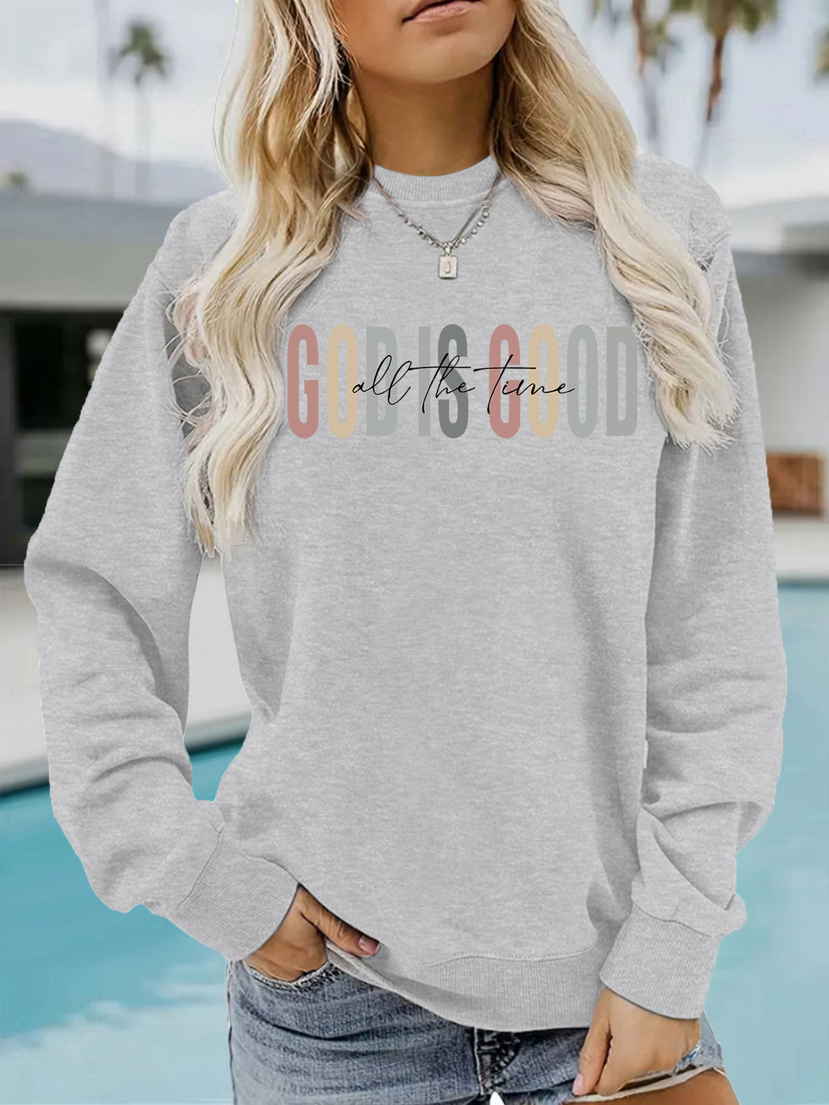 GOD IS GOOD Printed Round Neck Shirt