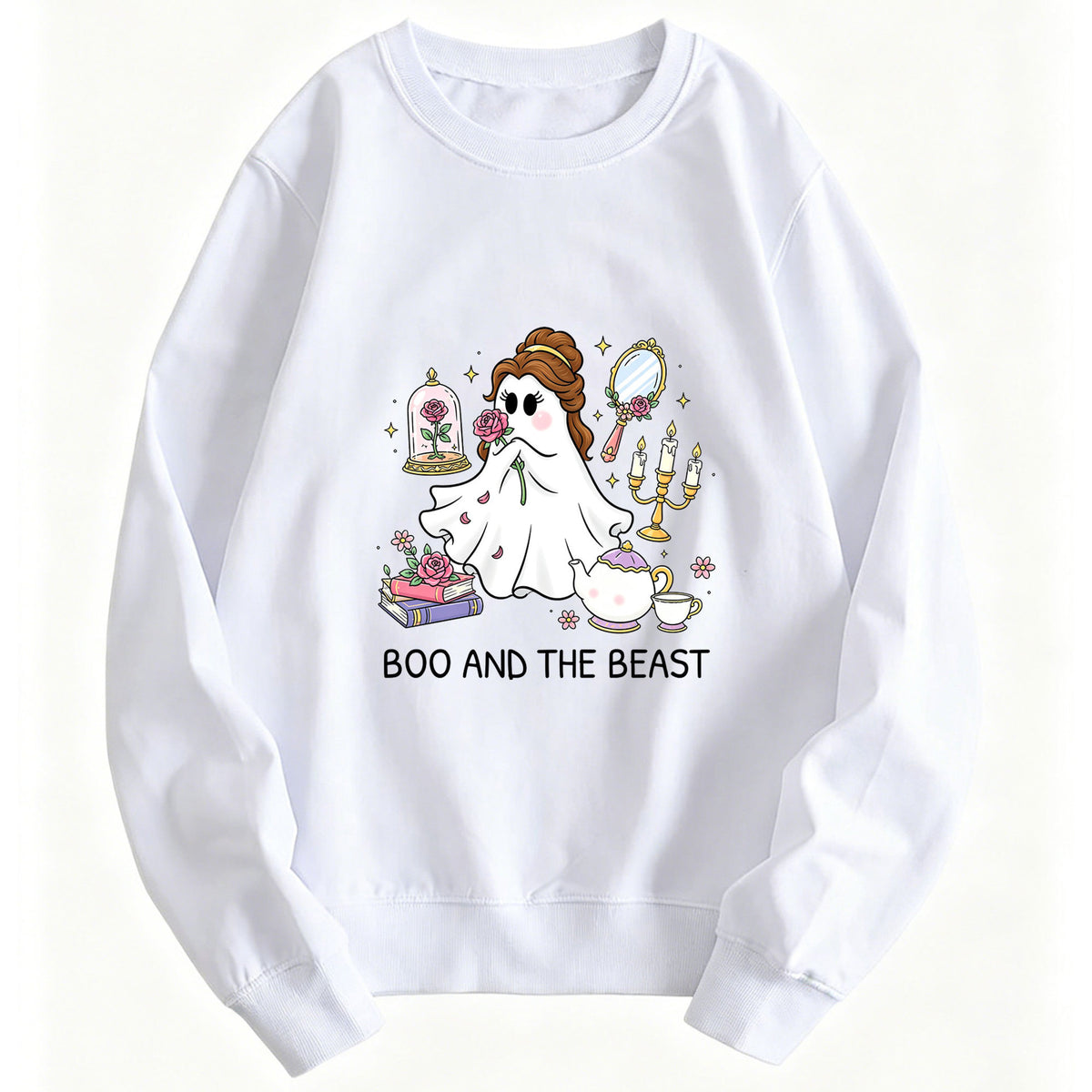 Printed round neck hoodie “Boo and the Beast”