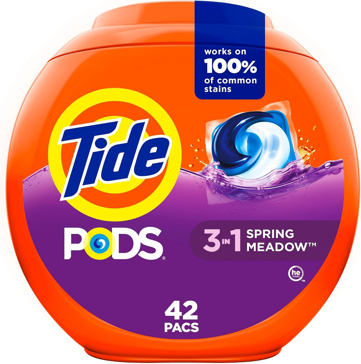 Tide PODS laundry detergent pacs, 3-in-1 Stain Remover, Odor Fighter, Color Protector, 112 Count, HE compatible, Spring Meadow Scent