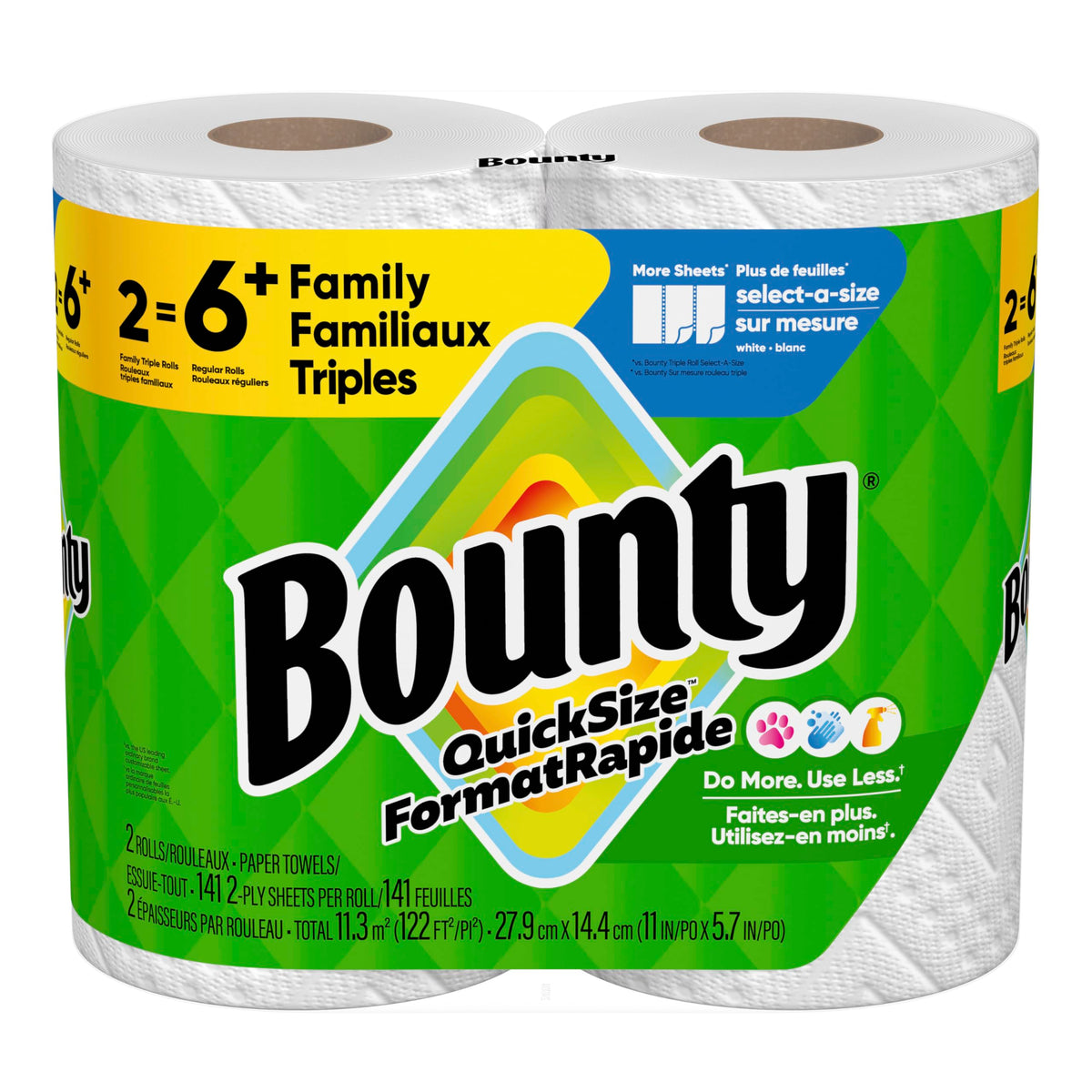 Bounty Quick Size Paper Towels, White, 8 Family Rolls