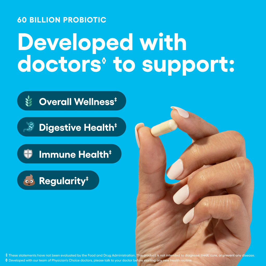 Physician's CHOICE Probiotics 60 Billion CFU - 10 Strains + Organic Prebiotics - Immune, Digestive & Gut Health - Supports Occasional Constipation, Diarrhea, Gas & Bloating - for Women & Men - 30ct
