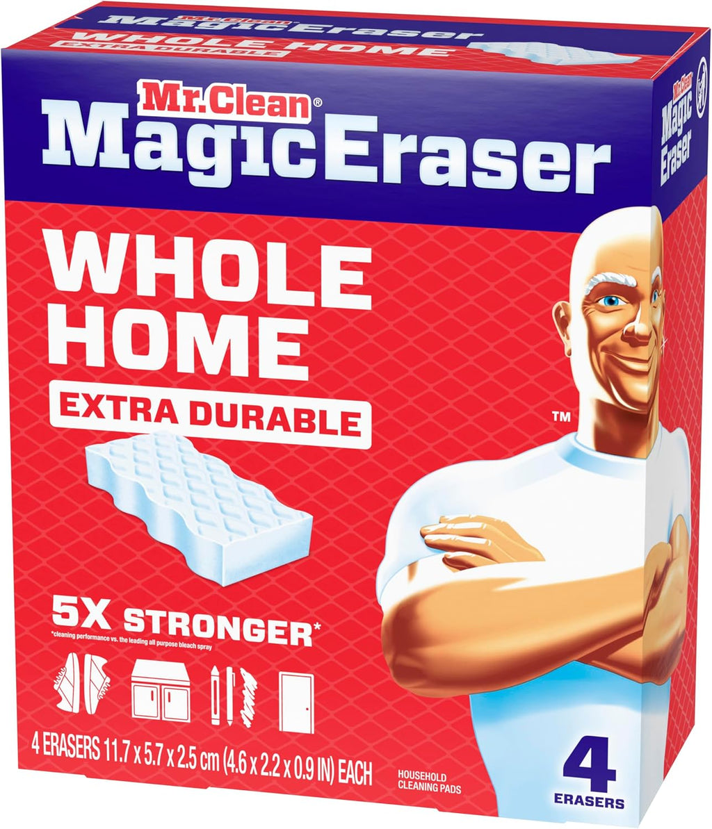 Mr. Clean Magic Eraser, All Purpose Cleaner, Cleaning Scrubber, Wall, Sneaker, Kitchen, Bathroom, Shower Cleaning Supplies, Melamine Pads, Whole Home Extra Durable, 12ct