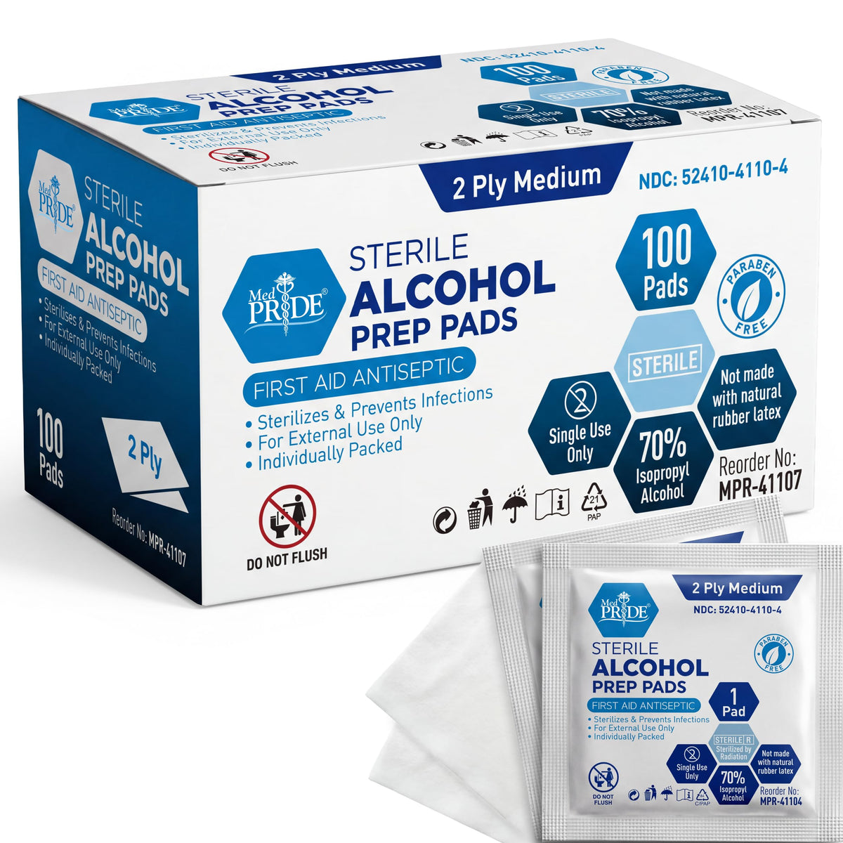 MED PRIDE Sterile Alcohol Prep Pads, 70% Isopropyl, 2-Ply, 200-Count Pack