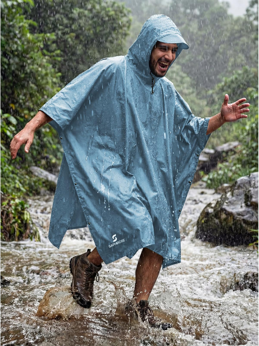SaphiRose Hooded Rain Poncho Waterproof Raincoat Jacket for Men Women Adults