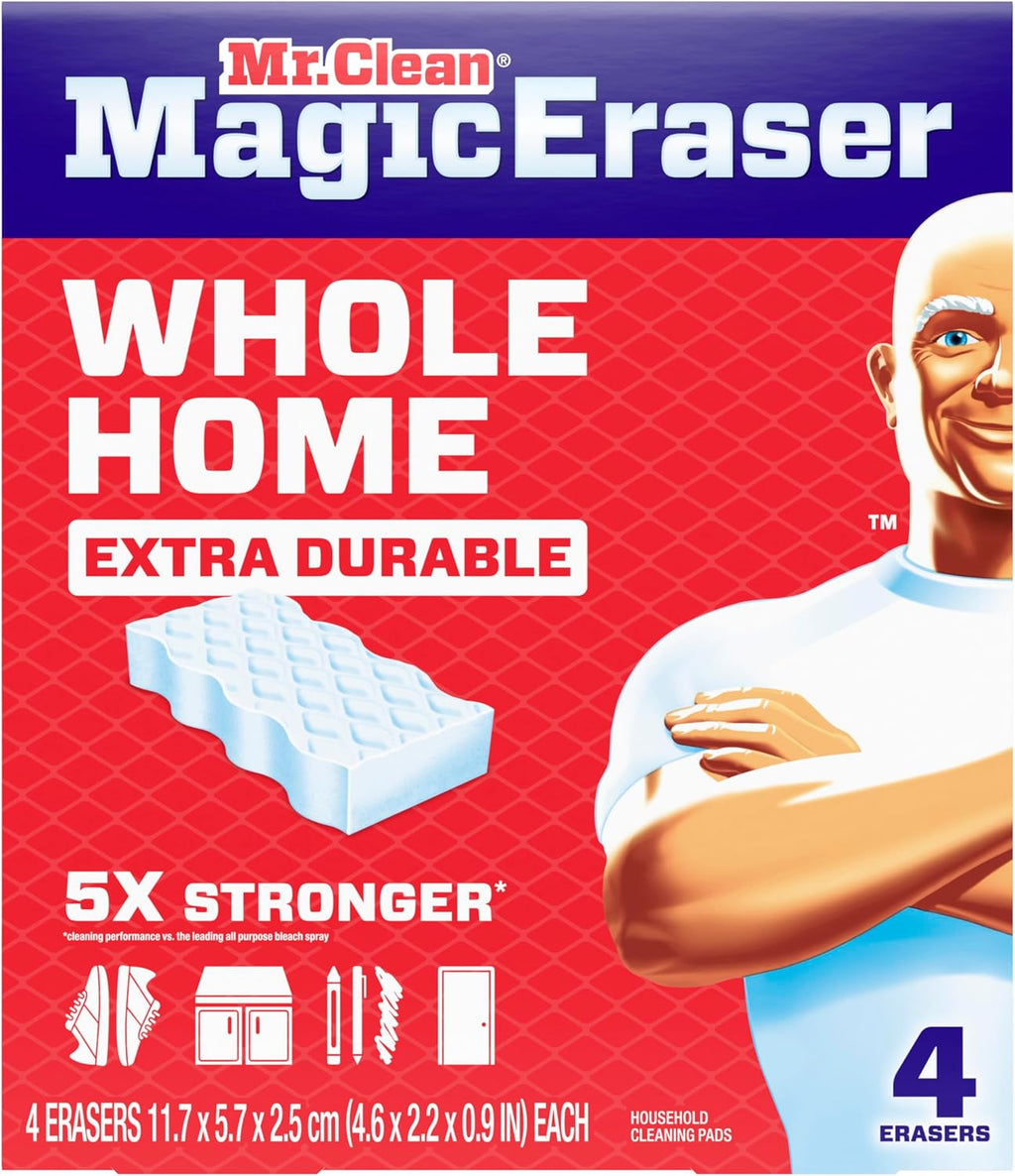 Mr. Clean Magic Eraser, All Purpose Cleaner, Cleaning Scrubber, Wall, Sneaker, Kitchen, Bathroom, Shower Cleaning Supplies, Melamine Pads, Whole Home Extra Durable, 12ct