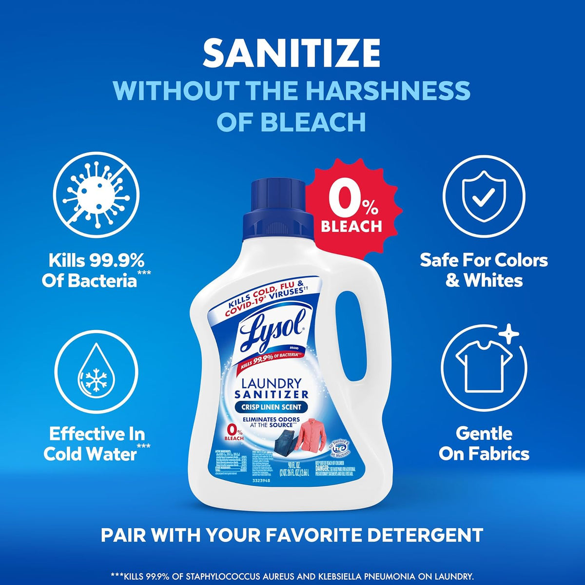 Lysol Laundry Sanitizer Liquid, Detergent Additive, Crisp Linen, 90oz