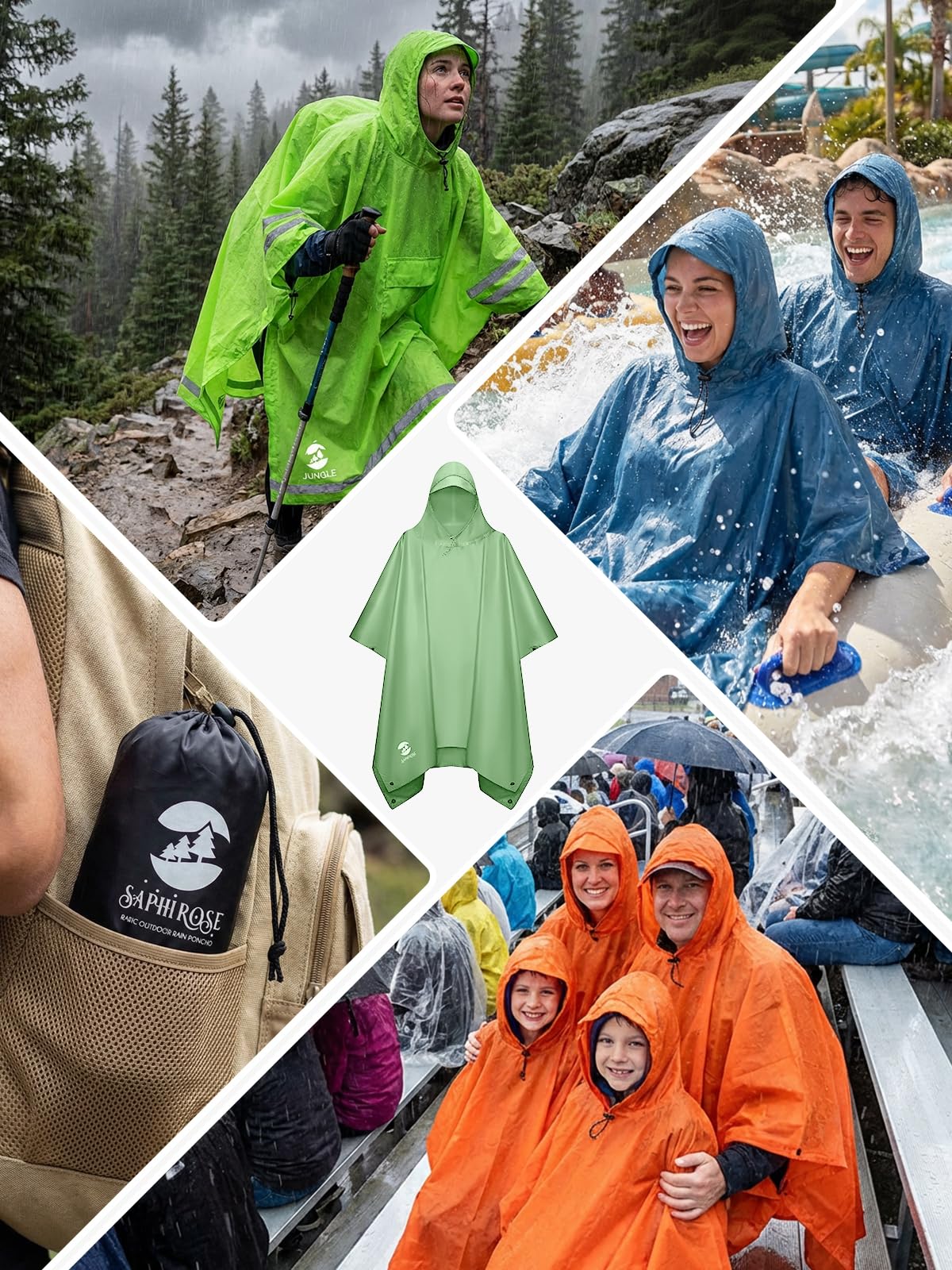 SaphiRose Hooded Rain Poncho Waterproof Raincoat Jacket for Men Women Adults