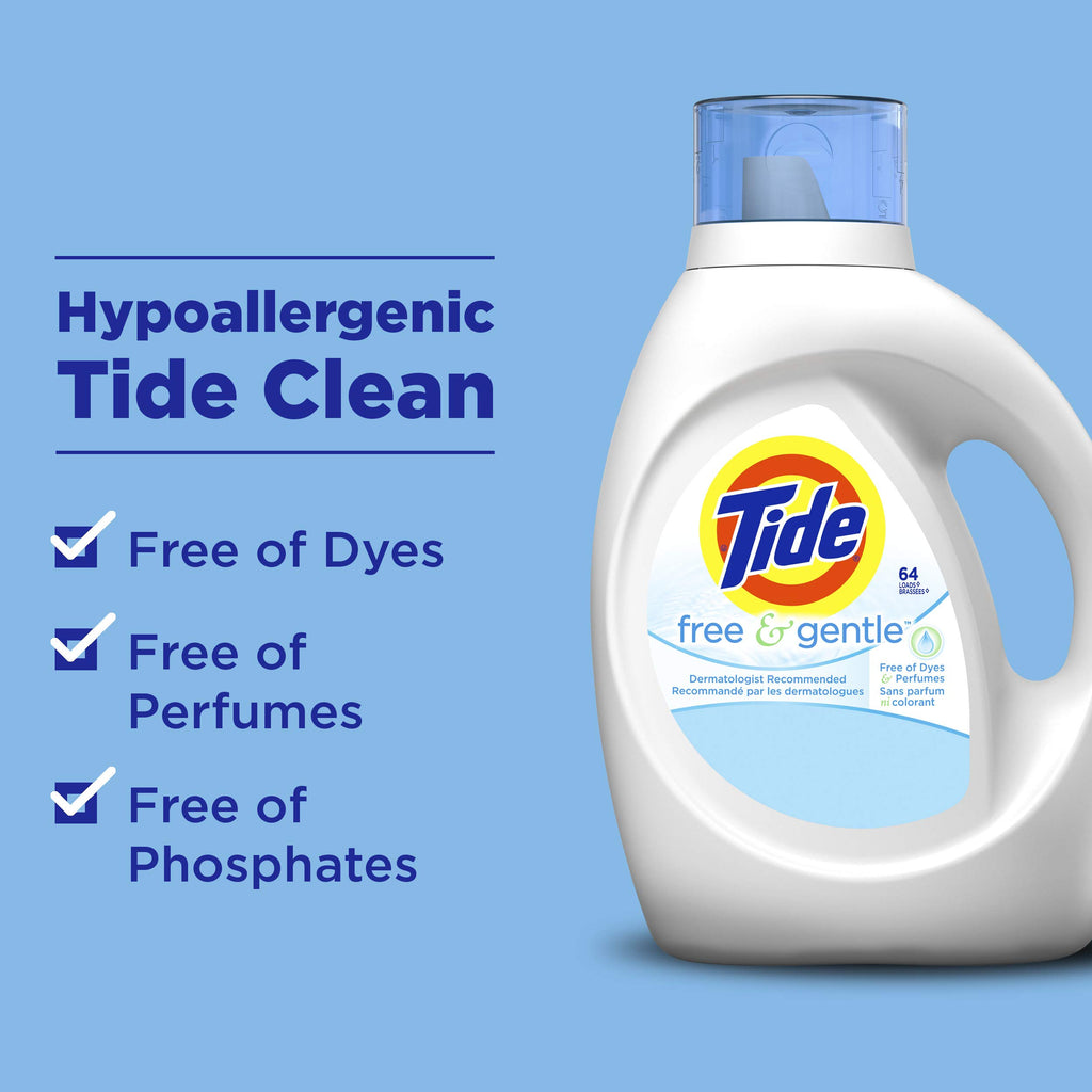 Tide Free & Gentle Liquid Laundry Detergent, Unscented, 1.47 L (32 Loads)