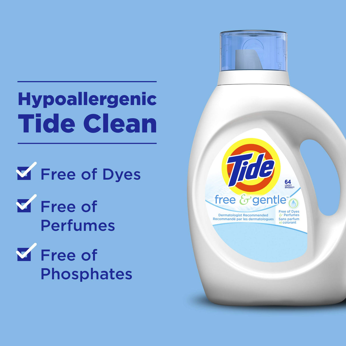 Tide Free & Gentle Liquid Laundry Detergent, Unscented, 1.47 L (32 Loads)