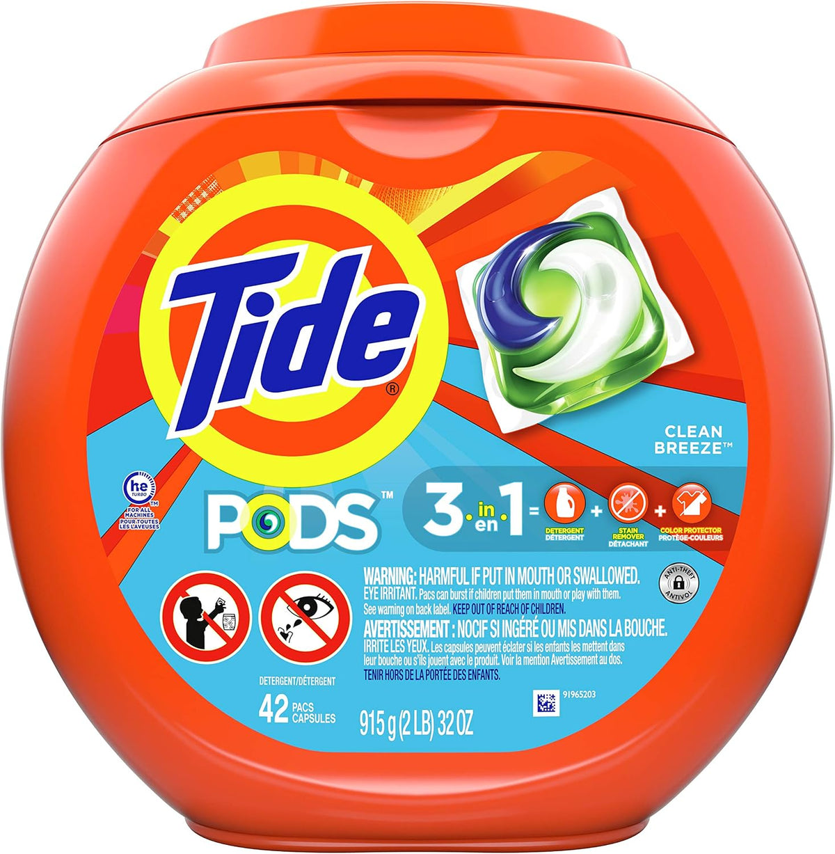 Tide PODS laundry detergent pacs, 3-in-1 Stain Remover, Odor Fighter, Color Protector, 112 Count, HE compatible, Spring Meadow Scent