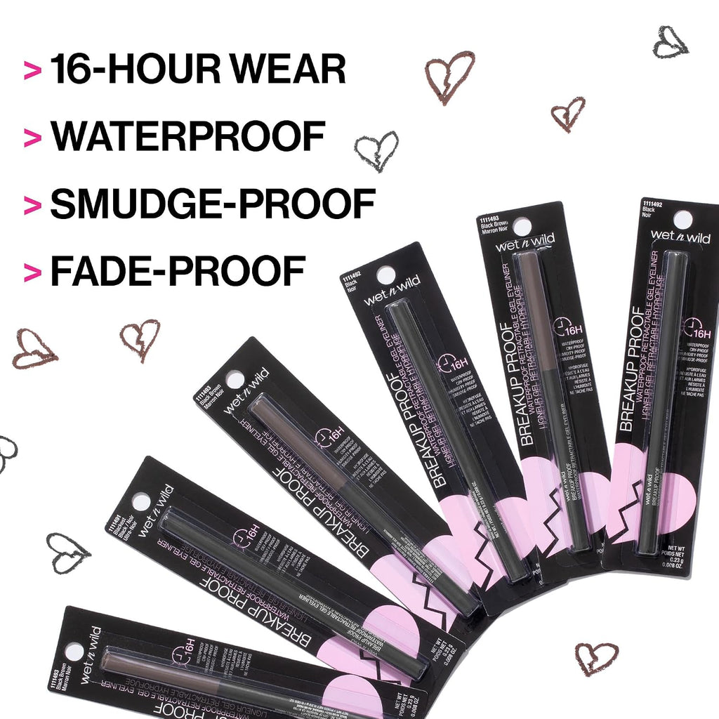 wet n wild Mega Last Breakup Proof Waterproof Retractable Gel Eyeliner - Ultra Pigmented 16-Hour Long Wear, Smudge Proof Satin Finish Formula, Cruelty-Free & Vegan - Brick Brown