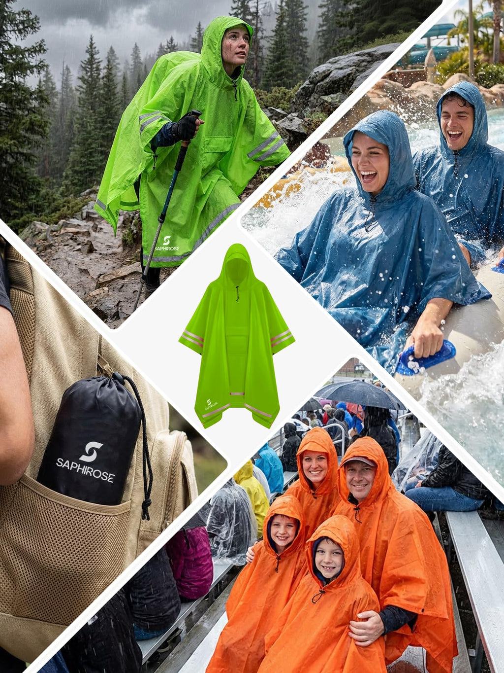 SaphiRose Hooded Rain Poncho Waterproof Raincoat Jacket for Men Women Adults