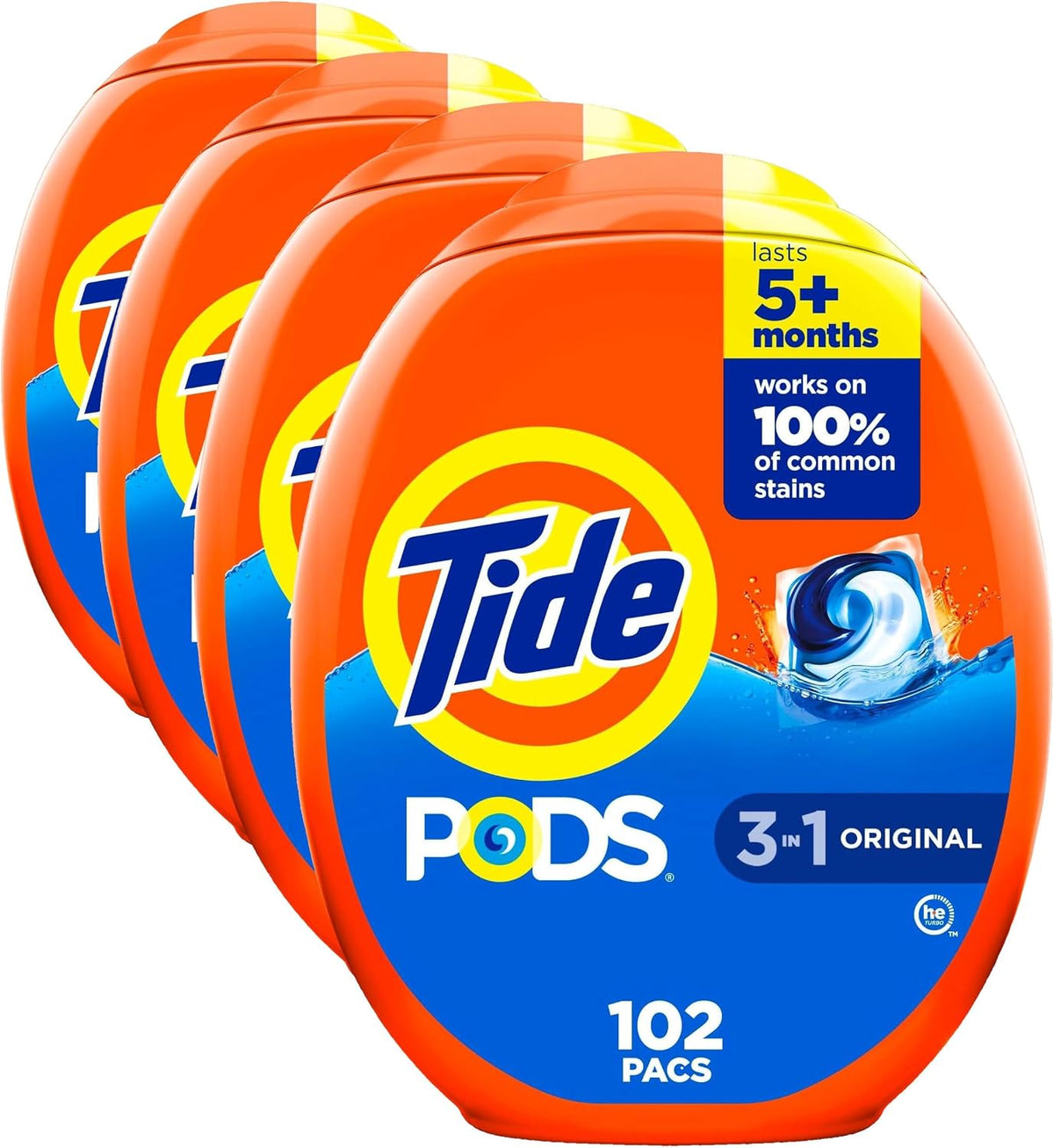 Tide PODS laundry detergent pacs, 3-in-1 Stain Remover, Odor Fighter, Color Protector, 112 Count, HE compatible, Spring Meadow Scent