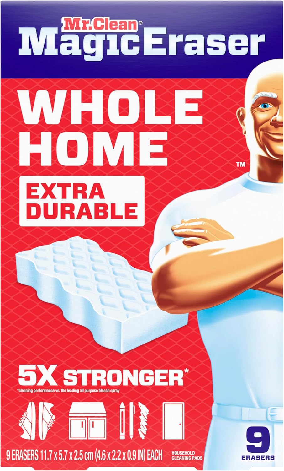 Mr. Clean Magic Eraser, All Purpose Cleaner, Cleaning Scrubber, Wall, Sneaker, Kitchen, Bathroom, Shower Cleaning Supplies, Melamine Pads, Whole Home Extra Durable, 12ct