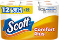 Scott ComfortPlus Toilet Paper, 12 Triple Rolls, 231 Sheets per Roll, Septic-Safe, 1-Ply Toilet Tissue