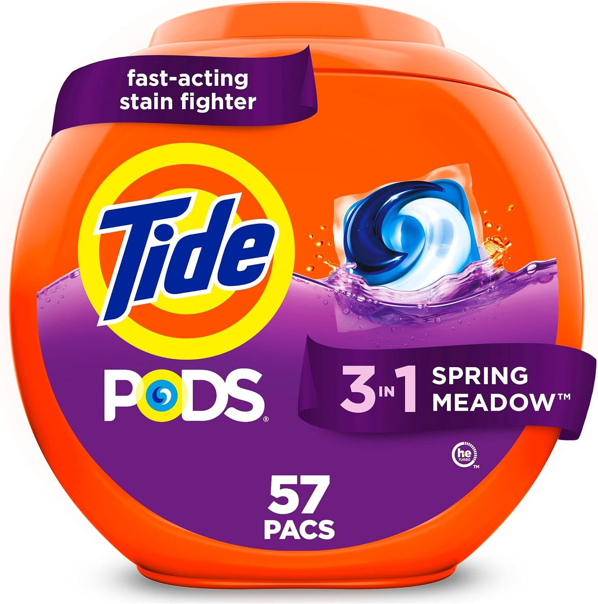 Tide PODS laundry detergent pacs, 3-in-1 Stain Remover, Odor Fighter, Color Protector, 112 Count, HE compatible, Spring Meadow Scent