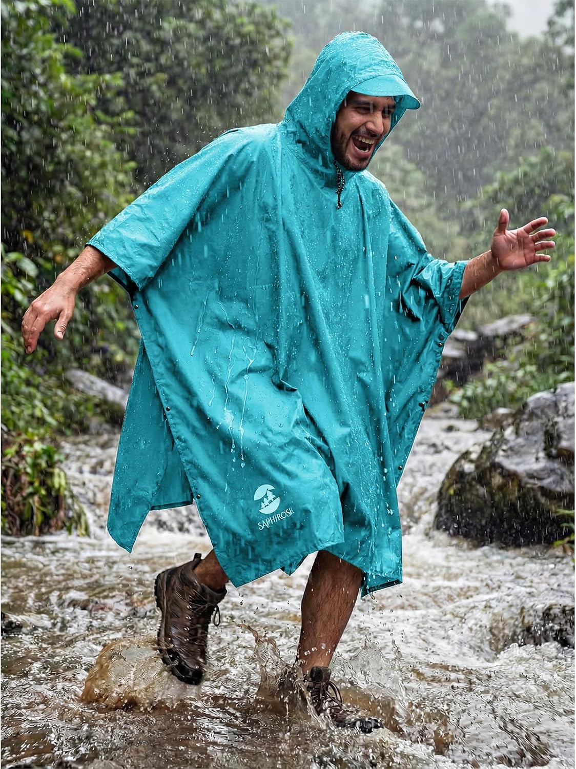 SaphiRose Hooded Rain Poncho Waterproof Raincoat Jacket for Men Women Adults