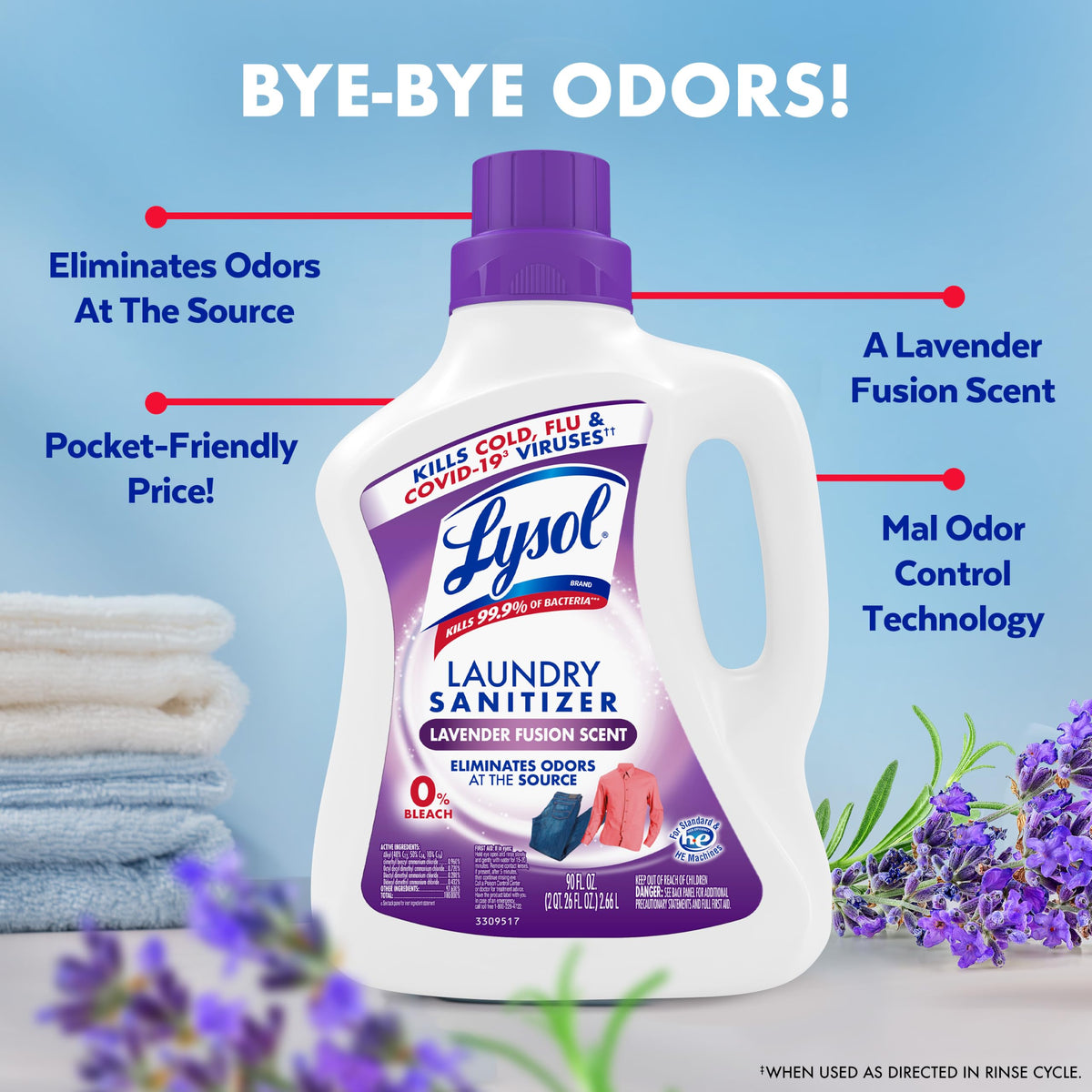 Lysol Laundry Sanitizer Liquid, Detergent Additive, Crisp Linen, 90oz