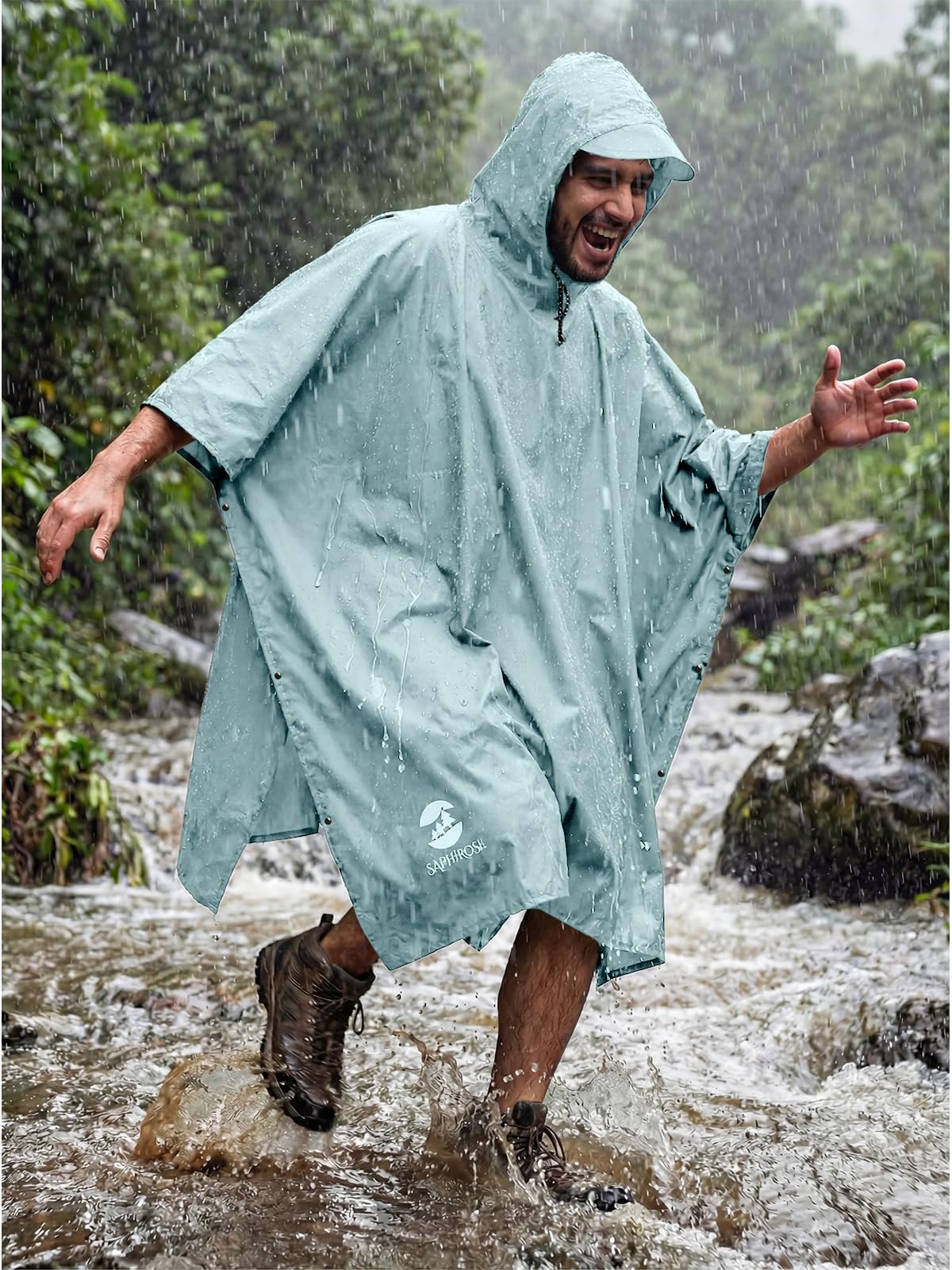 SaphiRose Hooded Rain Poncho Waterproof Raincoat Jacket for Men Women Adults