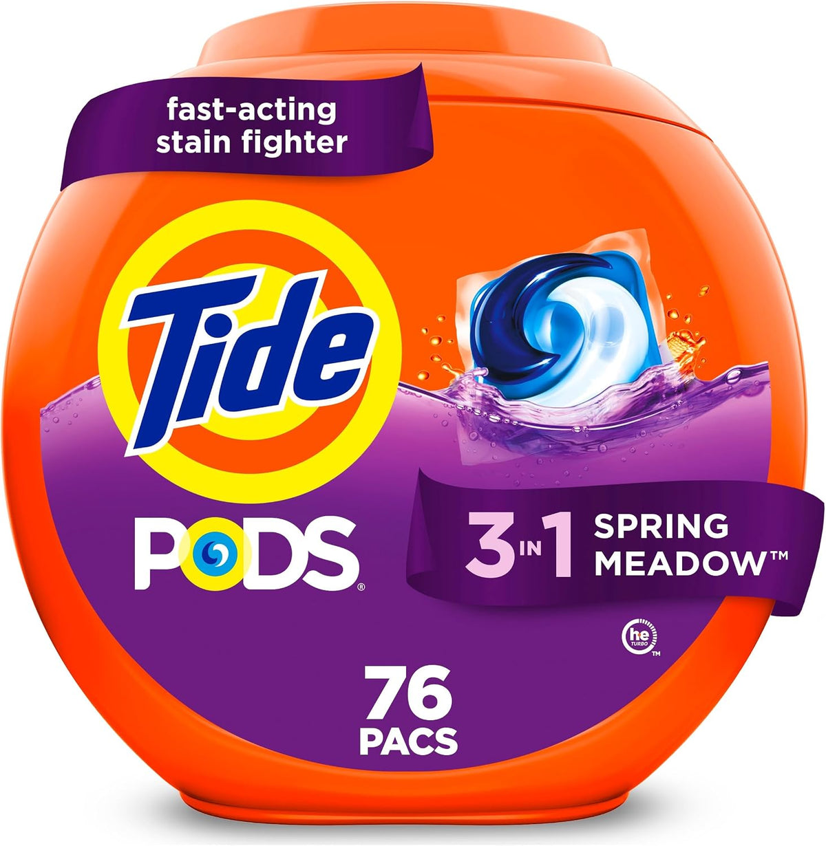Tide PODS laundry detergent pacs, 3-in-1 Stain Remover, Odor Fighter, Color Protector, 112 Count, HE compatible, Spring Meadow Scent