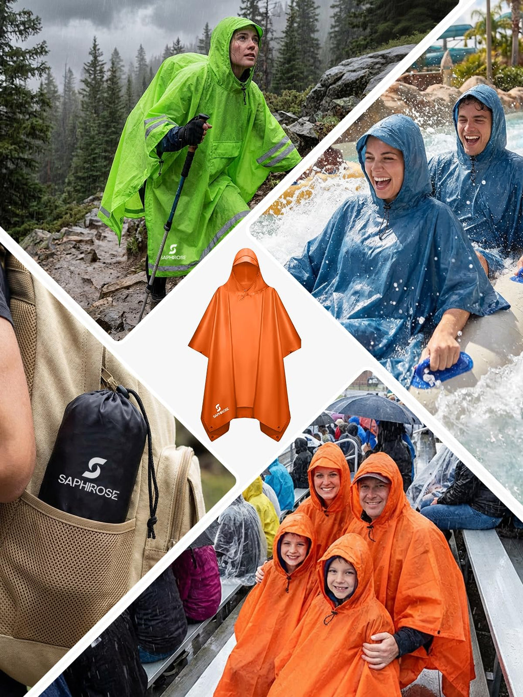 SaphiRose Hooded Rain Poncho Waterproof Raincoat Jacket for Men Women Adults