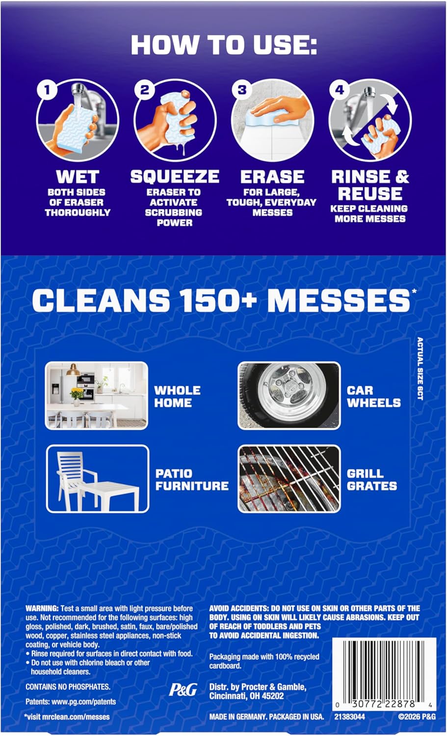 Mr. Clean Magic Eraser, All Purpose Cleaner, Cleaning Scrubber, Wall, Sneaker, Kitchen, Bathroom, Shower Cleaning Supplies, Melamine Pads, Whole Home Extra Durable, 12ct