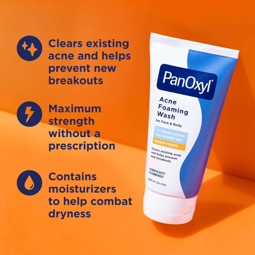PanOxyl Acne Foaming Wash, 10% Benzoyl Peroxide, For Face & Body, 5.5 oz