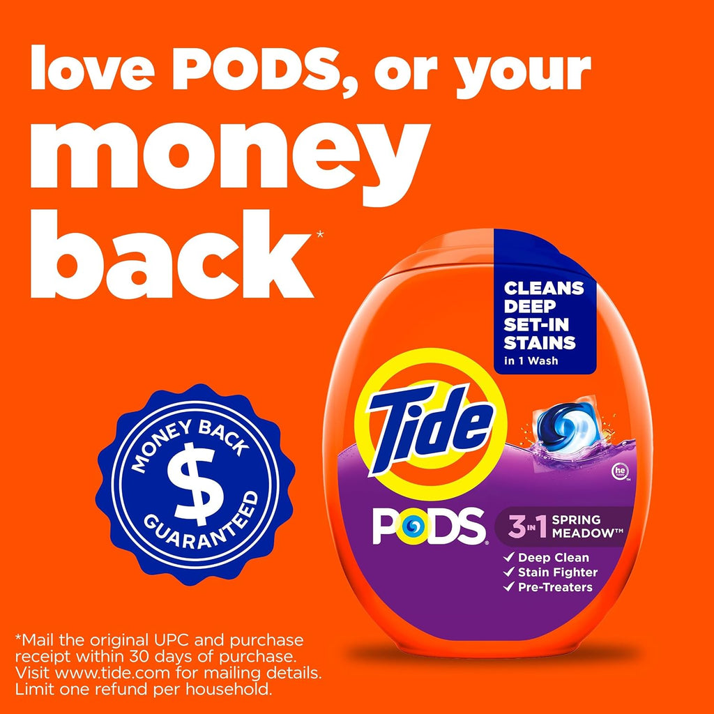 Tide PODS laundry detergent pacs, 3-in-1 Stain Remover, Odor Fighter, Color Protector, 112 Count, HE compatible, Spring Meadow Scent