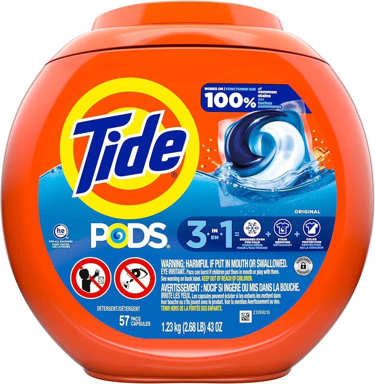 Tide PODS laundry detergent pacs, 3-in-1 Stain Remover, Odor Fighter, Color Protector, 112 Count, HE compatible, Spring Meadow Scent