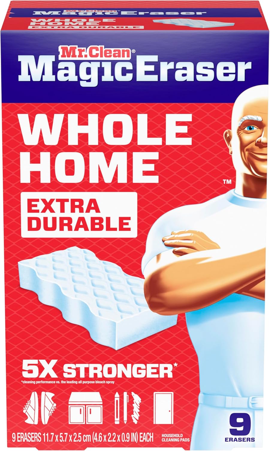 Mr. Clean Magic Eraser, All Purpose Cleaner, Cleaning Scrubber, Wall, Sneaker, Kitchen, Bathroom, Shower Cleaning Supplies, Melamine Pads, Whole Home Extra Durable, 12ct