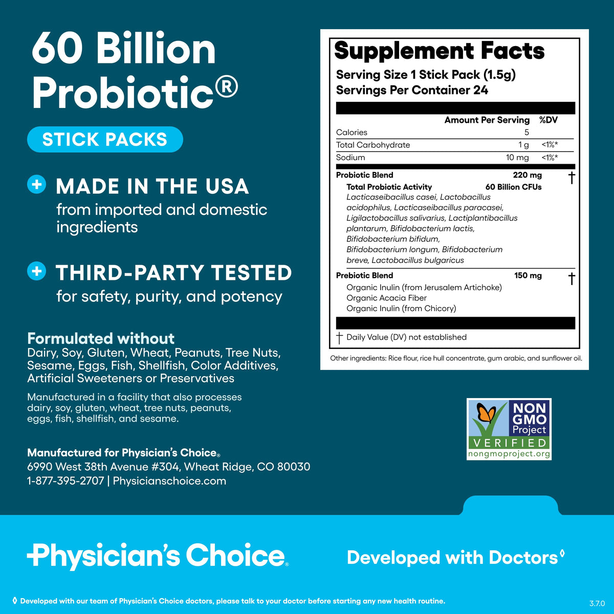 Physician's CHOICE Probiotics 60 Billion CFU - 10 Strains + Organic Prebiotics - Immune, Digestive & Gut Health - Supports Occasional Constipation, Diarrhea, Gas & Bloating - for Women & Men - 30ct