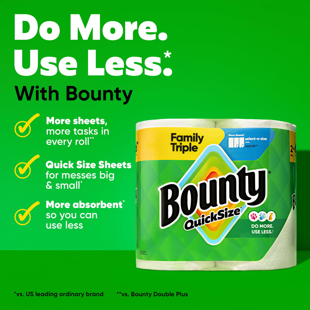 Bounty Quick Size Paper Towels, White, 8 Family Rolls