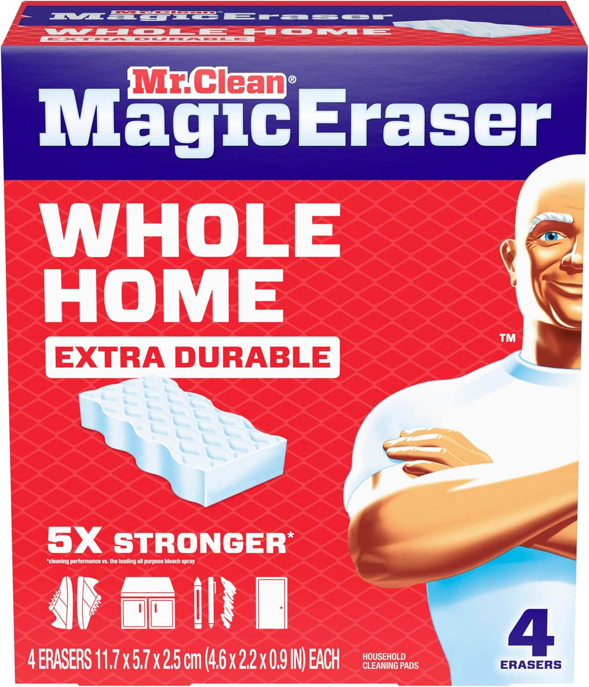 Mr. Clean Magic Eraser, All Purpose Cleaner, Cleaning Scrubber, Wall, Sneaker, Kitchen, Bathroom, Shower Cleaning Supplies, Melamine Pads, Whole Home Extra Durable, 12ct