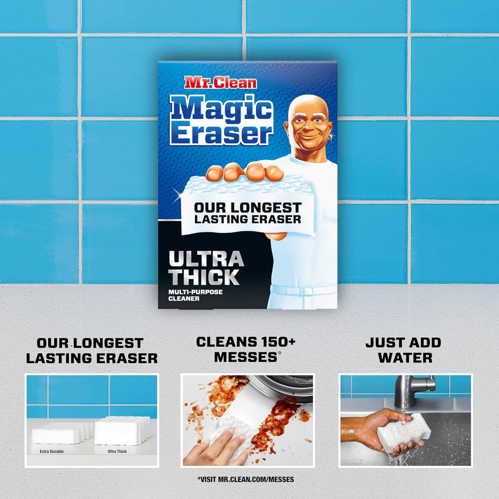 Mr. Clean Magic Eraser, All Purpose Cleaner, Cleaning Scrubber, Wall, Sneaker, Kitchen, Bathroom, Shower Cleaning Supplies, Melamine Pads, Whole Home Extra Durable, 12ct
