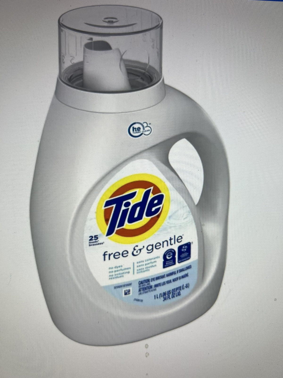 Tide Free & Gentle Liquid Laundry Detergent, Unscented, 1.47 L (32 Loads)